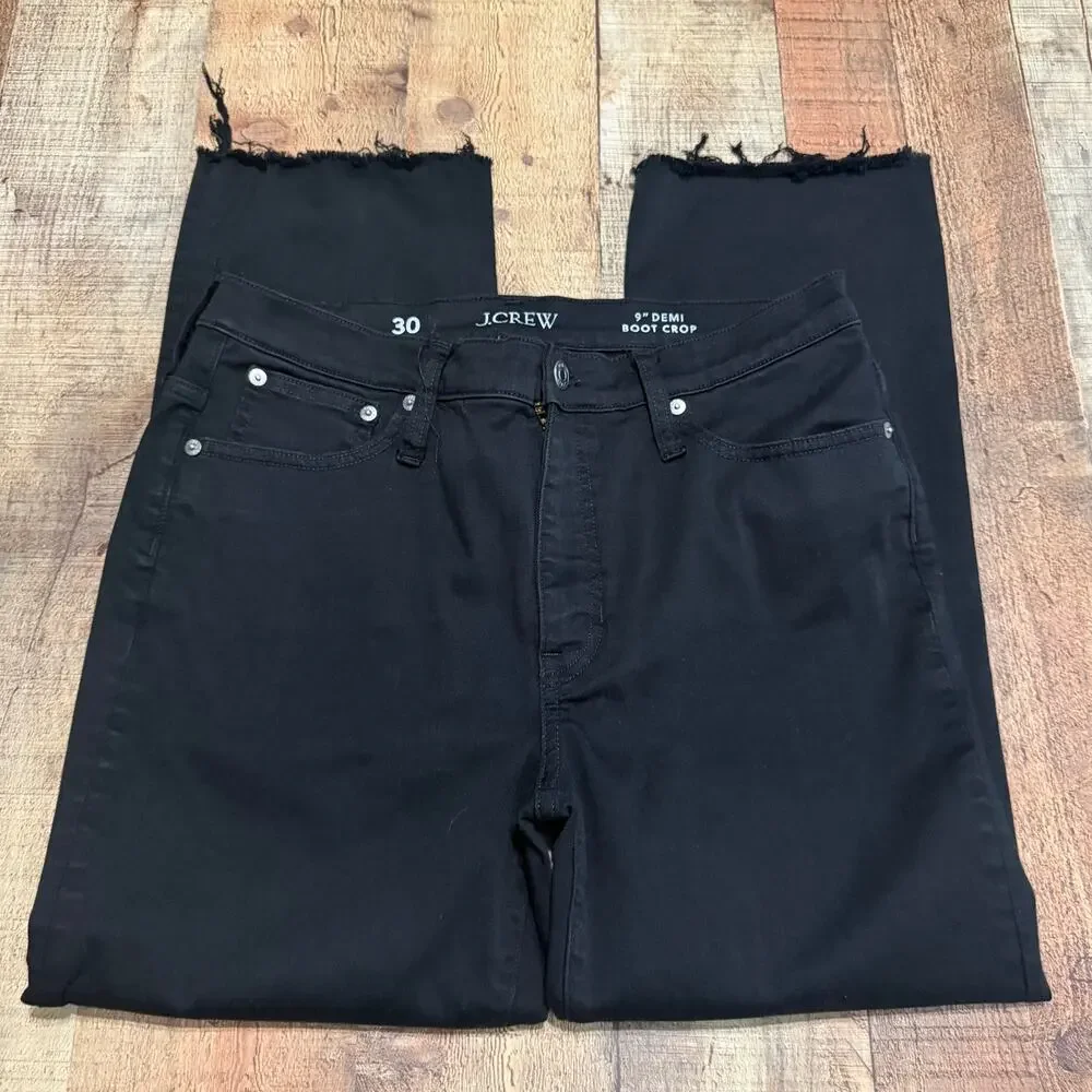 J. Crew Wmns Black Denim Billie Demi Boot Crop Jeans Sz 30 Stretch Closet Staple